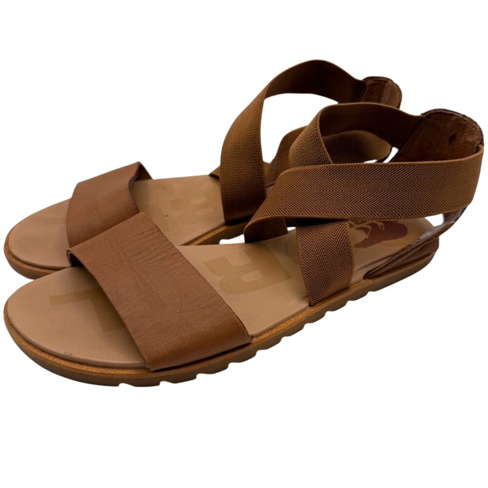 SOREL SANDALS‎ Ella Tan Leather Gladiator Cross Elastic Straps Women’s 7.5 - Picture 3 of 8